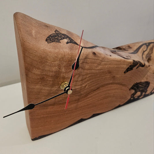 Bear & Salmon - Maple Clock