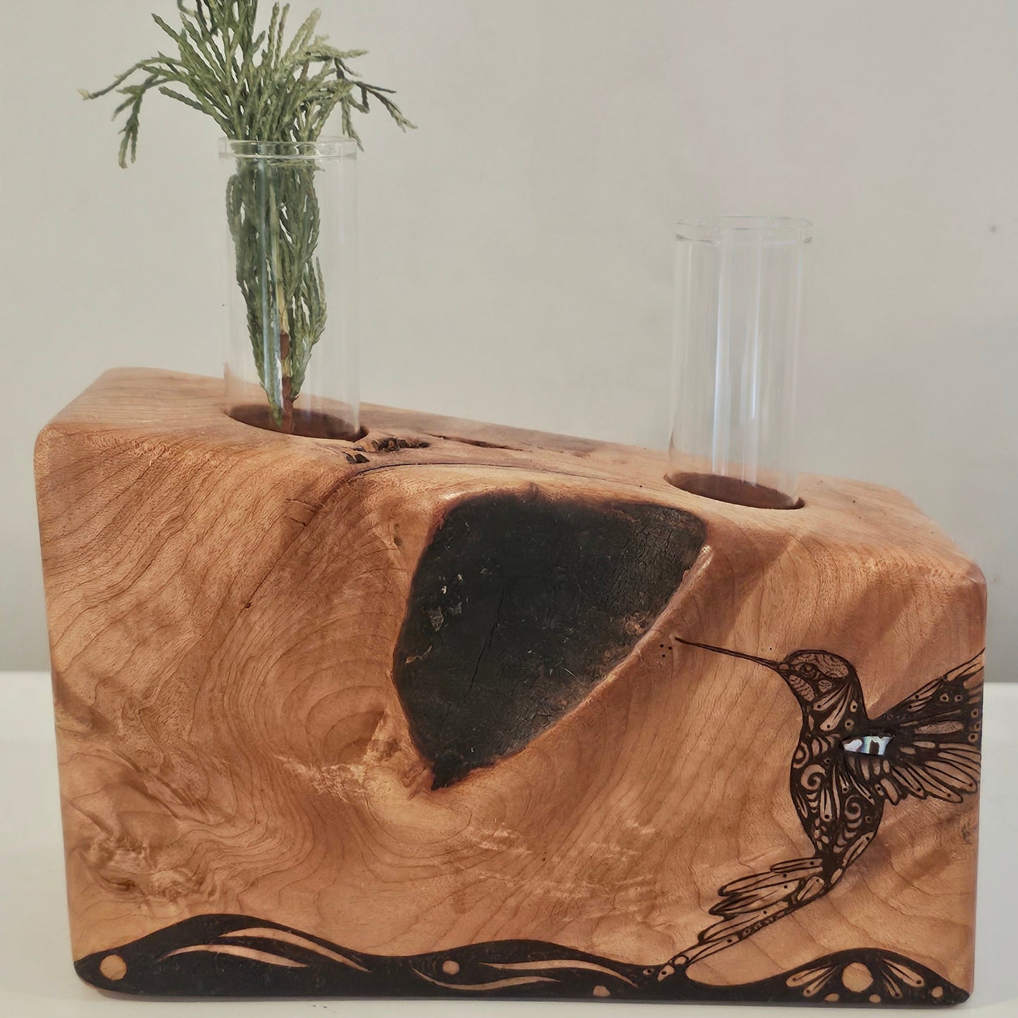 Maple with Abalone - Double HummingBud Vase