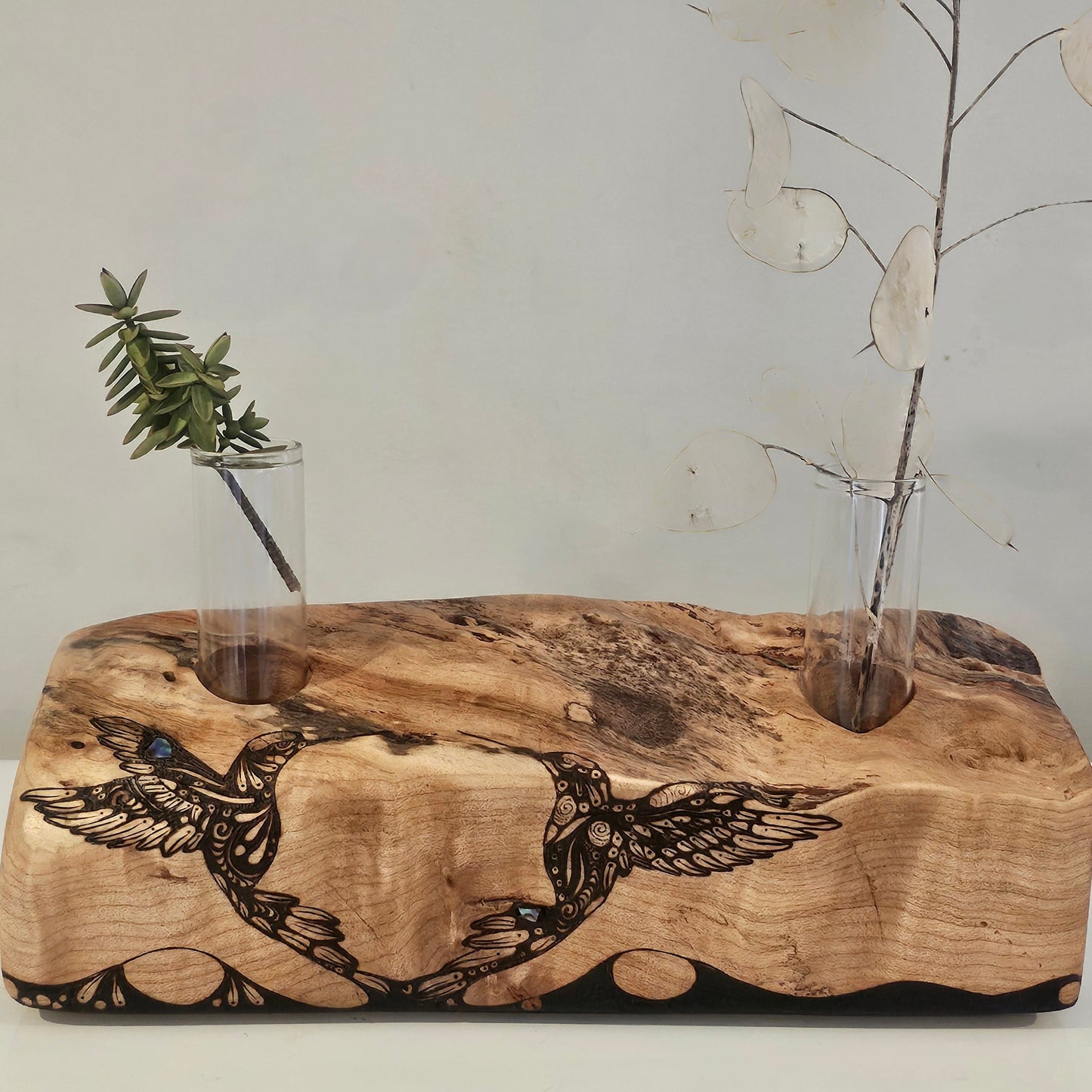 Maple with Abalone - Double HummingBud Vase