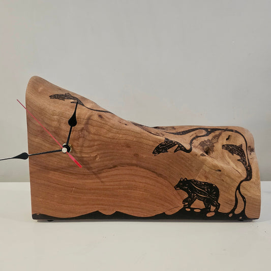 Bear & Salmon - Maple Clock